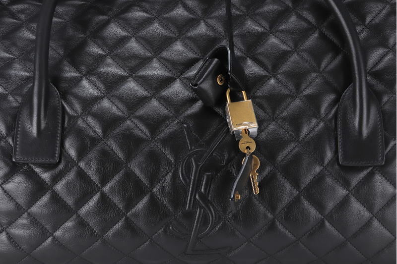 SAINT LAURENT YSL ES GIANT TRAVEL BAG QUILTED LEATHER BLACK COLOR GOLD HARDWARE WITH LOCK&KEYS AND DUST COVER