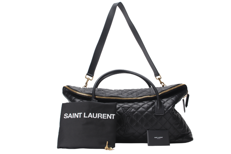 SAINT LAURENT YSL ES GIANT TRAVEL BAG QUILTED LEATHER BLACK COLOR GOLD HARDWARE WITH LOCK&KEYS AND DUST COVER