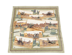 HERMES CARRE 90 CARRIAGE SCARF GREEN SILK WITH BOX