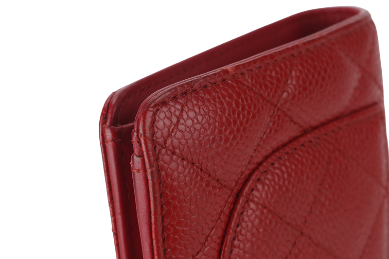 CHANEL WALLET QUILTED YEN BURGUNDY RED (2125xxxx) SILVER HARDWARE WITH CARD