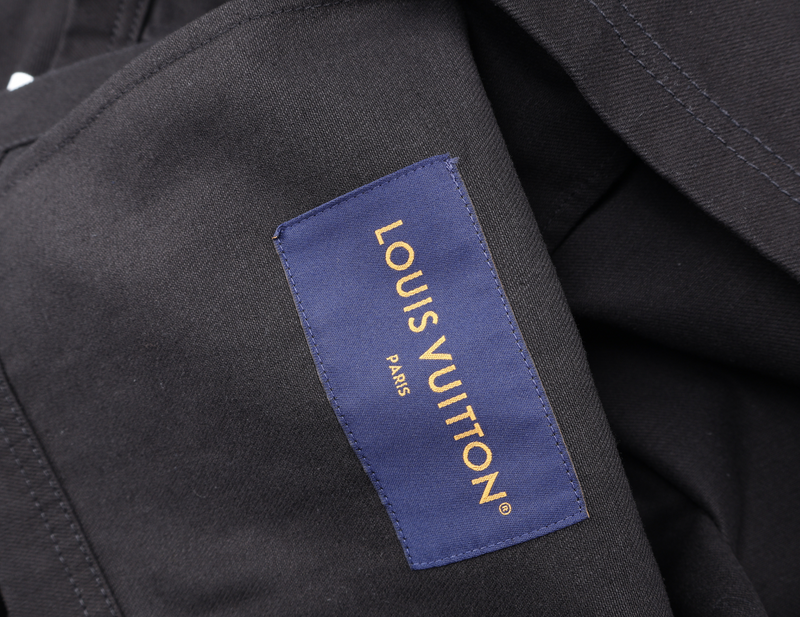 LOUIS VUITTON BLACK AND WHITE GRAFFITI DENIM RACING JACKET SIZE 50