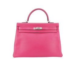 HERMES KELLY 35 VERSO ROSE TYRIEN x ROUGE H INTERIOR EPSOM LEATHER SILVER HARDWARE STAMP N (YEAR 2010) WITH STRAPS, KEY&LOCK, RAINCOAT, ORGANISER AND BOX (NO DUST COVER)