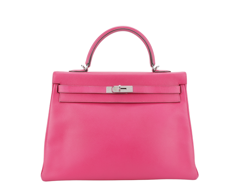 HERMES KELLY 35 VERSO ROSE TYRIEN x ROUGE H INTERIOR EPSOM LEATHER SILVER HARDWARE STAMP N (YEAR 2010) WITH STRAPS, KEY&LOCK, RAINCOAT, ORGANISER AND BOX (NO DUST COVER)
