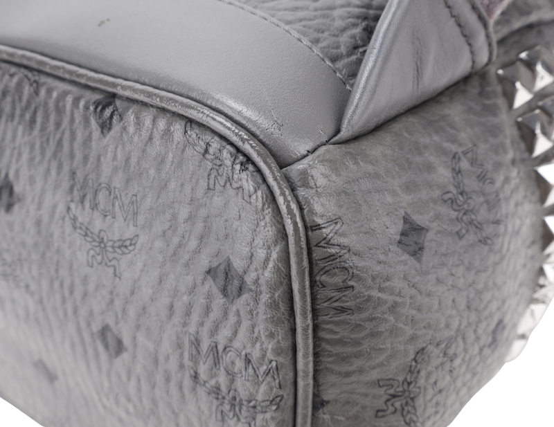 MCM STARK BACKPACK IN GREY VISETORS LEATHER SILVER HARDWARE NO DUST COVER