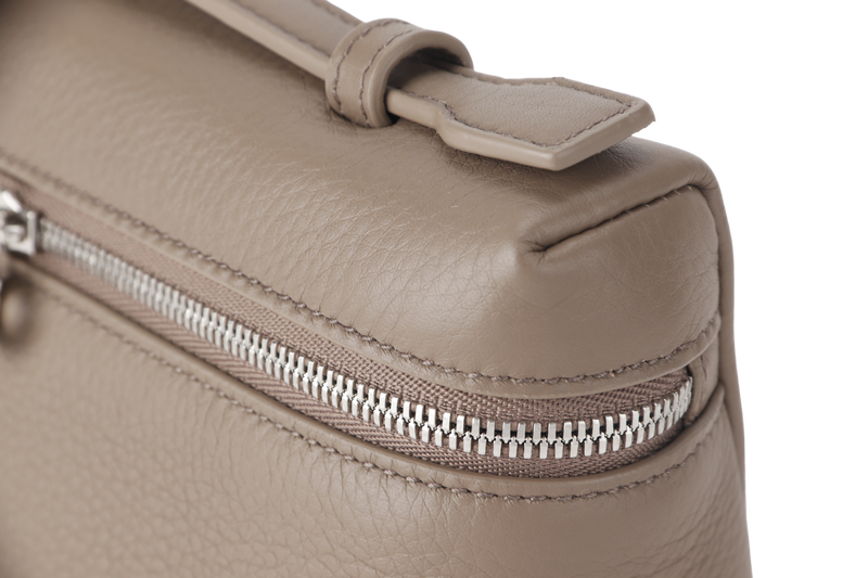 LORO PIANA EXTRA POCKET L19 ETOUPE COLOR GRAINED CALFSKIN WITH STRAP SILVER HARDWARE WITH DUST COVER AND BOX