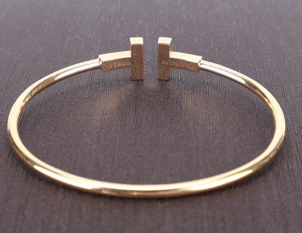 TIFFANY & CO. T WIRE BRACELET MOP WITH PAVED DIAMOND 18K ROSE GOLD 7.7G SIZE 56.5MM WITH BOX