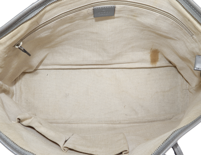 Gucci Light Grey Trim Canvas Shoulder Tote (353437 525040) with Strap & Dust Cover