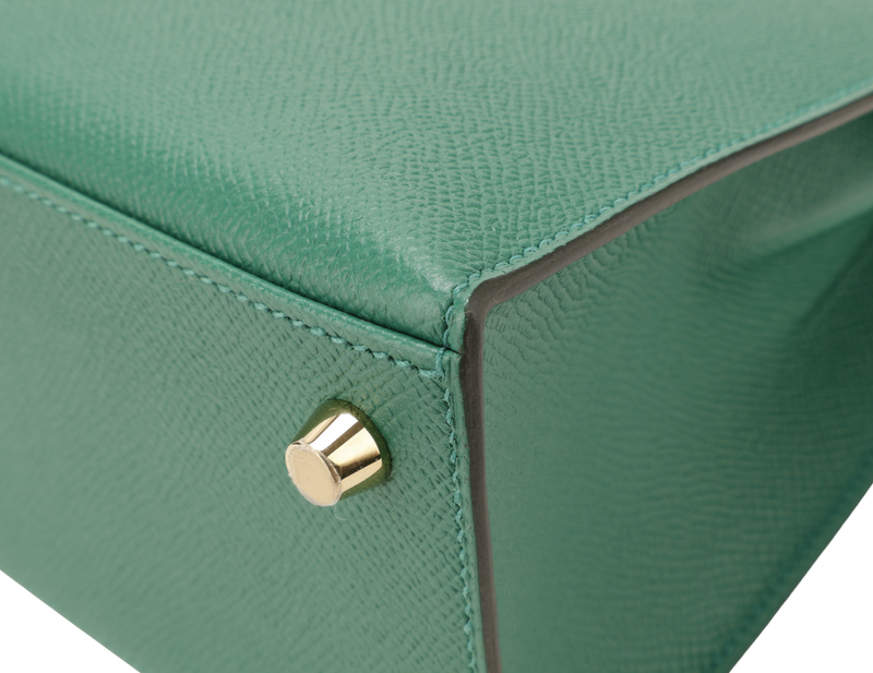 HERMES KELLY 25 SELLIER STAMP A (YEAR 2017) VERT VERTIGO EPSOM LEATHER GOLD HARDWARE WITH STRAP, KEYS, LOCK AND DUST COVER