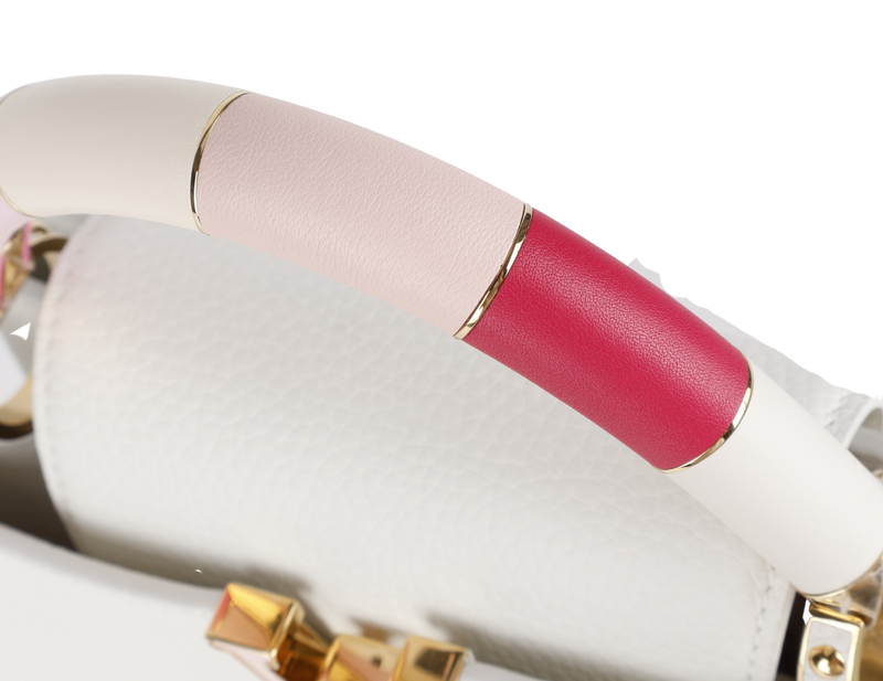 LOUIS VUITTON CAPUCINES BB SNOW WHITE CALFSKIN LEATHER GOLD HARDWARE WITH STRAPS AND DUST COVER