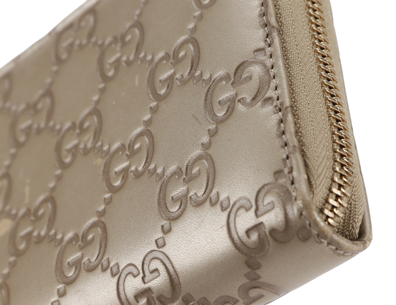 GUCCI 282247 534633 GUCCISSIMA METALLIC LEATHER LONG ZIP WALLET GOLD HARDWARE, NO DUST COVER & BOX