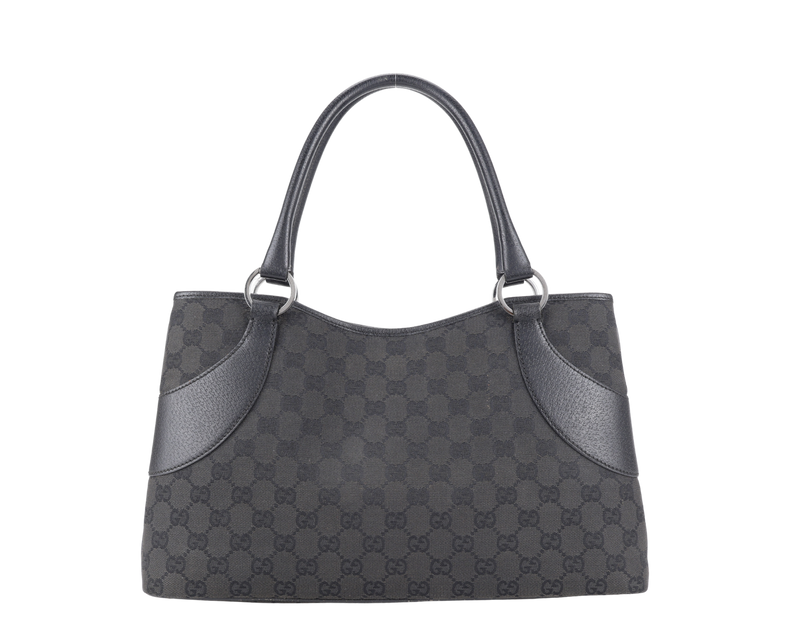 GUCCI BLACK CANVAS TOTE BAG SILVER HARDWARE NO DUST COVER