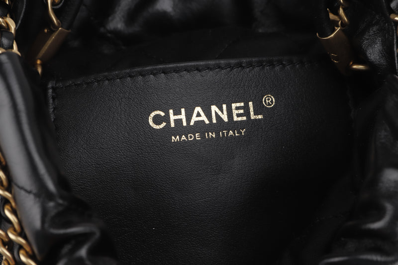 CHANEL AS3890 22 MINI HANDBAG (JE8Hxxxx) BLACK LEATHER GOLD HARDWARE & CHAIN, WITH DUST COVER & BOX