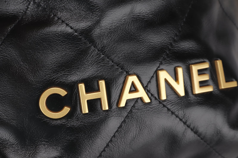 CHANEL AS3890 22 MINI HANDBAG (JE8Hxxxx) BLACK LEATHER GOLD HARDWARE & CHAIN, WITH DUST COVER & BOX