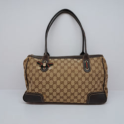 GUCCI 177052 203419 GG MEDIUM BROWN CANVAS TOTE BAG GHW, WDC