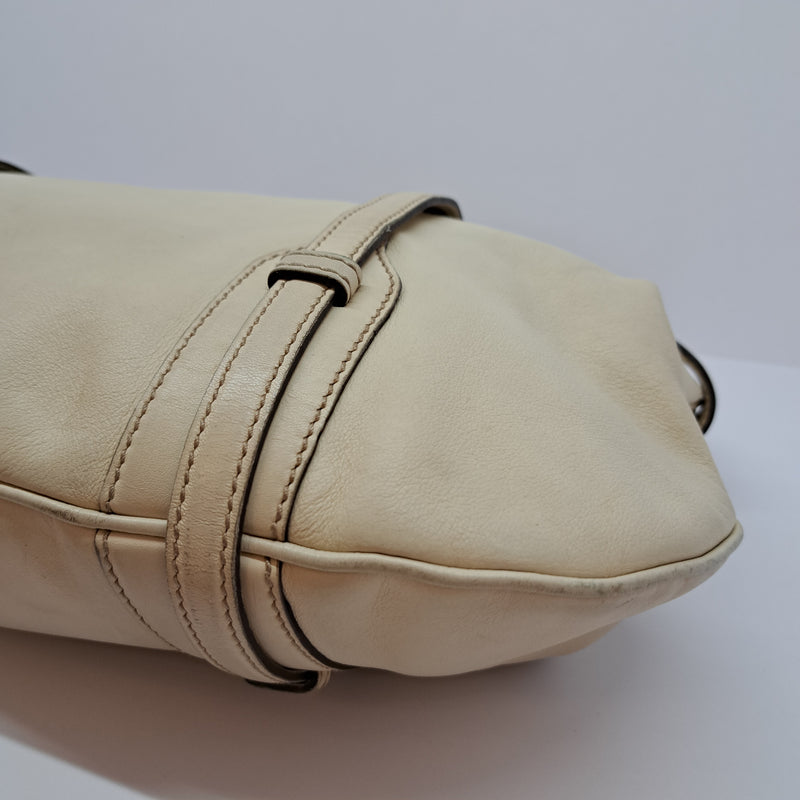 Gucci Large Cream Leather Horse Bit Hobo Handbag Whipstitch Shoulder Bag