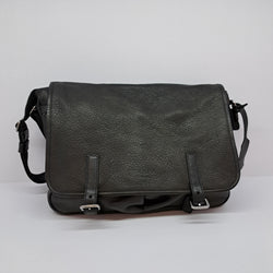 PRADA BLACK LEATHER LOGO FLAP MESSENGER BAG SHW