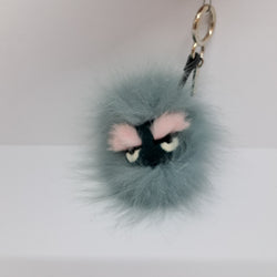 FENDI SMALL SIZE LIGHT BLUE PINK EYE POM POM W/BOX