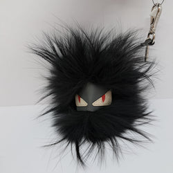 FENDI BLACK FUR GREY FACE POM POM W/BOX