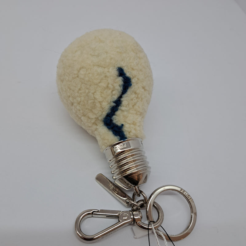 FENDI LIGHT BULB OFF WHITE SHEEP FUR BAG CHARM