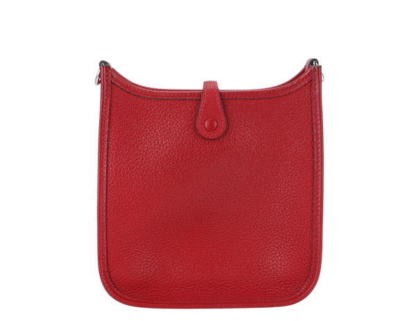 HERMES MINI EVELYNE TPM ROUGE CASAQUE CLEMENCE SILVER HARDWARE STAMP Q (2013) WITH STRAPS AND DUST COVER