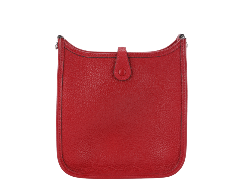 HERMES MINI EVELYNE TPM ROUGE CASAQUE CLEMENCE SILVER HARDWARE STAMP Q (2013) WITH STRAPS AND DUST COVER