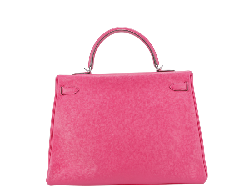 HERMES KELLY 35 VERSO ROSE TYRIEN x ROUGE H INTERIOR EPSOM LEATHER SILVER HARDWARE STAMP N (YEAR 2010) WITH STRAPS, KEY&LOCK, RAINCOAT, ORGANISER AND BOX (NO DUST COVER)