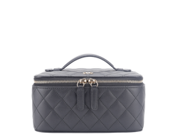CHANEL VANITY CASE SMALL BLACK CAVIAR LEATHER GOLD HARDWARE (2450xxxx) WITH CARD AND BOX