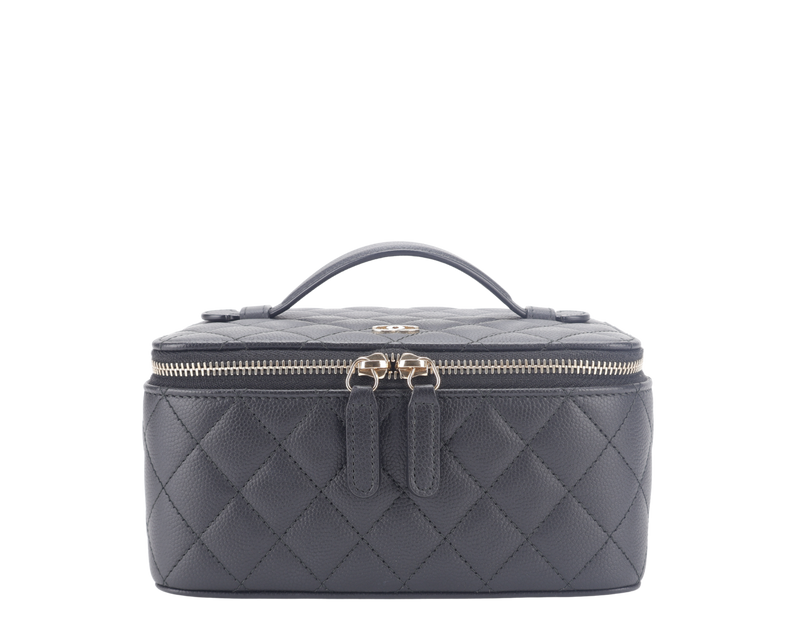 CHANEL VANITY CASE SMALL BLACK CAVIAR LEATHER GOLD HARDWARE (2450xxxx) WITH CARD AND BOX