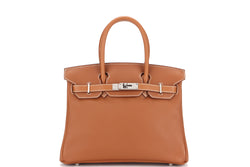 HERMES BIRKIN 30 [STAMP N (2010)] GOLD COLOR SWIFT LEATHER SILVER HARDWARE, WITH KEYS, LOCK, RAINCOAT, DUST COVER & BOX