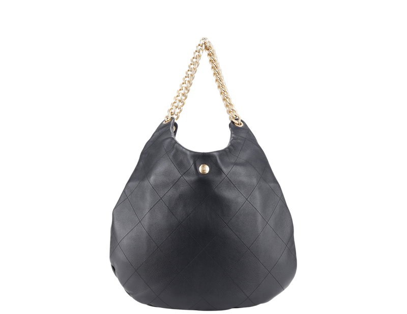 CHANEL CHAIN HOBO BLACK CALFSKIN GOLD HARDWARE (JNLCxxxx) WITH DUST COVER AND PAPER BAG