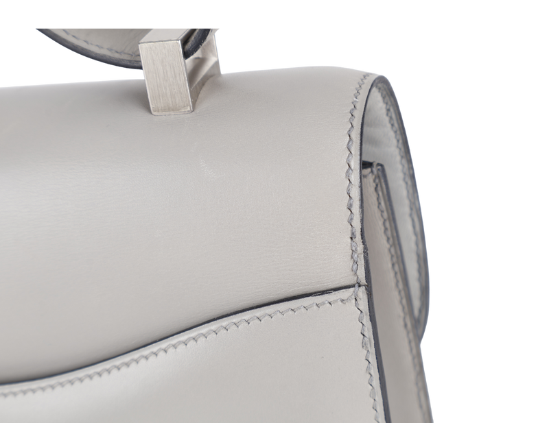 HERMES CONSTANCE 25 GRIS PERLE SWIFT LEATHER BRUSHED SILVER HARDWARE STAMP O (YEAR 2011) WITH DUST COVER AND BOX