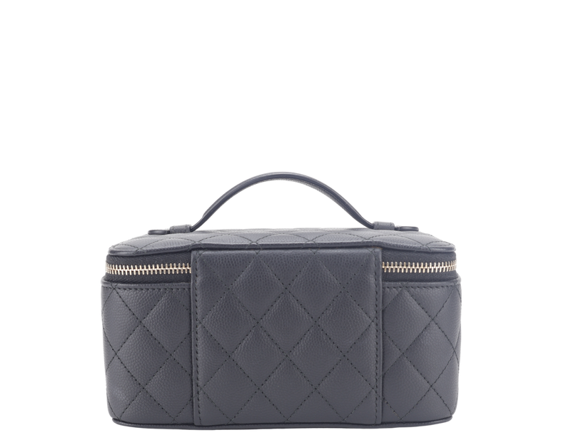 CHANEL VANITY CASE SMALL BLACK CAVIAR LEATHER GOLD HARDWARE (2450xxxx) WITH CARD AND BOX