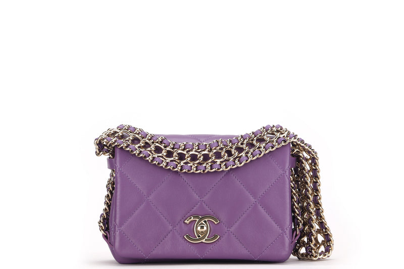 CHANEL MINI FLAP PURPLE LAMBSKIN SHOULDER BAG (N8P5xxxx) THREEFOLD CHAINS GOLD HARDWARE, WITH DUST COVER, NO CARD