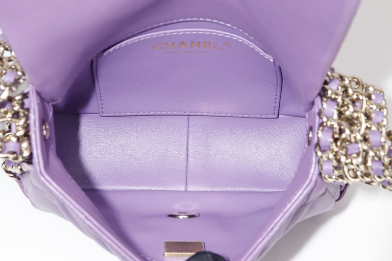 CHANEL MINI FLAP PURPLE LAMBSKIN SHOULDER BAG (N8P5xxxx) THREEFOLD CHAINS GOLD HARDWARE, WITH DUST COVER, NO CARD
