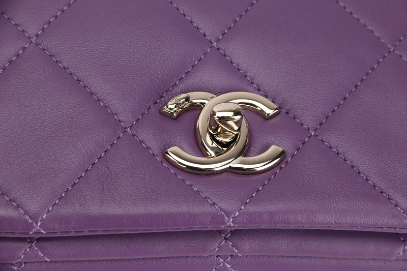 Chanel Purple Lambskin Leather Card Holder Chain