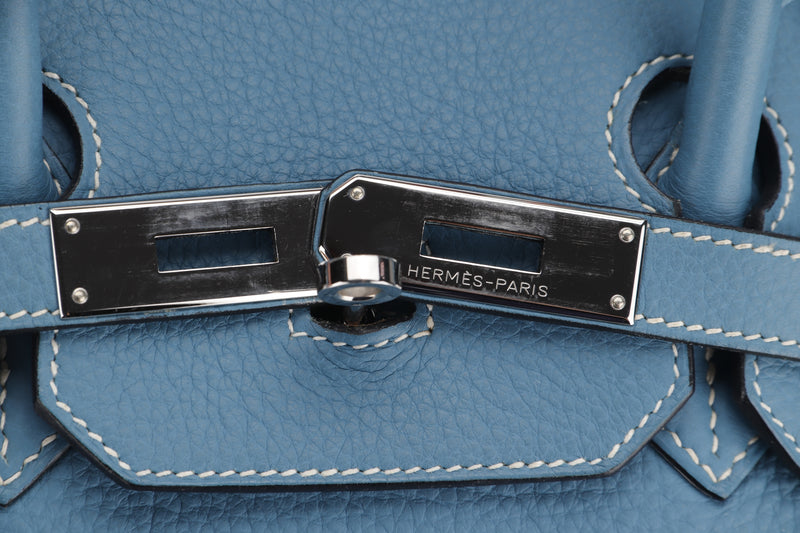 HERMES BIRKIN 35CM (STAMP N SQUARE) BLUE JEANS TOGO LEATHER SILVER HARDWARE, WITH KEYS, DUST COVER & TWILLY PINK & BLUE, NO LOCK