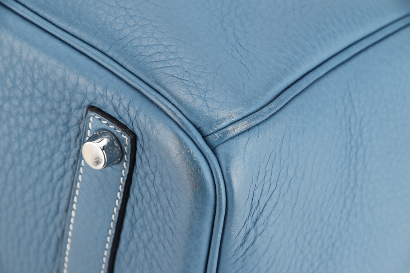 HERMES BIRKIN 35CM (STAMP N SQUARE) BLUE JEANS TOGO LEATHER SILVER HARDWARE, WITH KEYS, DUST COVER & TWILLY PINK & BLUE, NO LOCK