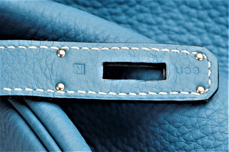 Hermes 30cm Blue Jean Togo Leather Birkin Bag with Gold