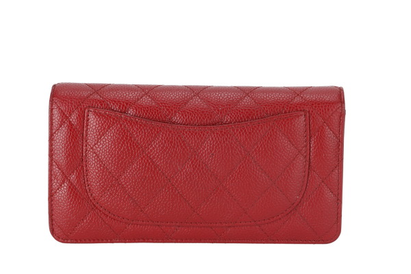 CHANEL WALLET QUILTED YEN BURGUNDY RED (2125xxxx) SILVER HARDWARE WITH CARD