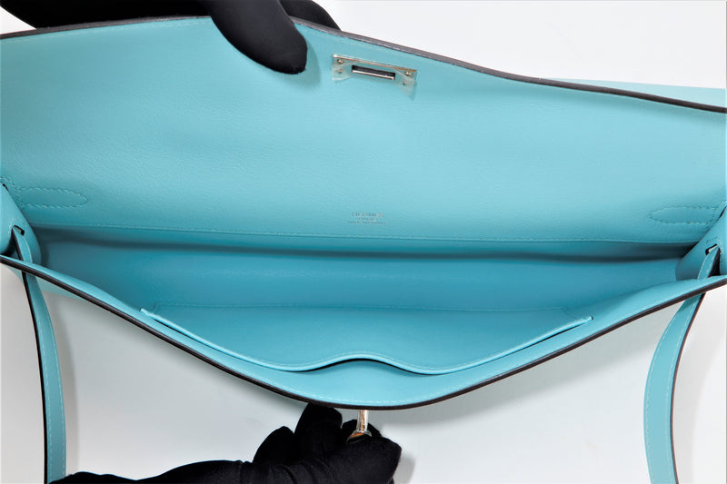 Hermès Kelly Cut Clutch Bag Blue Atoll
