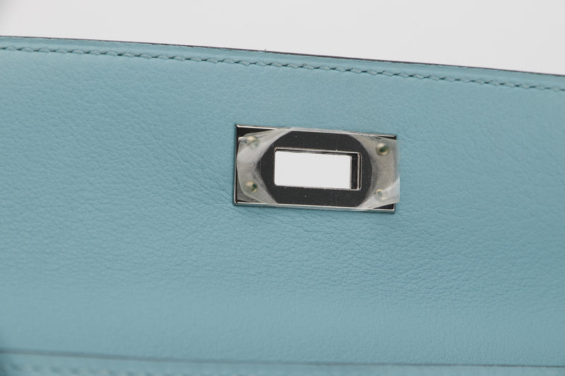 Hermès Kelly Cut Clutch Bag Blue Atoll - Swift Leather Palladium