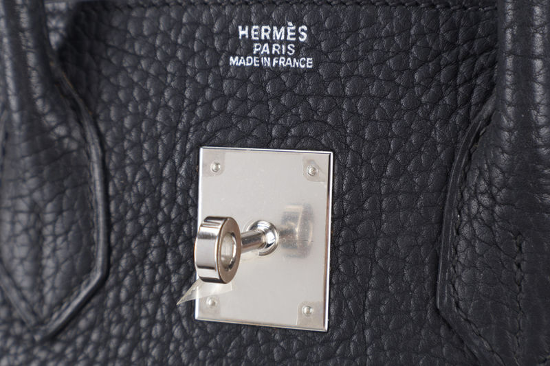 HERMES BIRKIN 30 BLACK FJORD SILVER HARDWARE STAMP J (2006) WITH LOCK, KEYS, AND DUST COVER