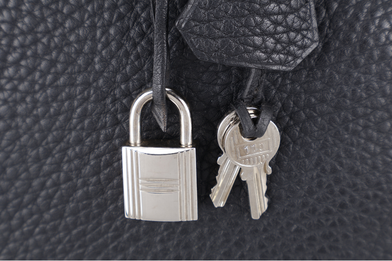 HERMES BIRKIN 30 BLACK FJORD SILVER HARDWARE STAMP J (2006) WITH LOCK, KEYS, AND DUST COVER