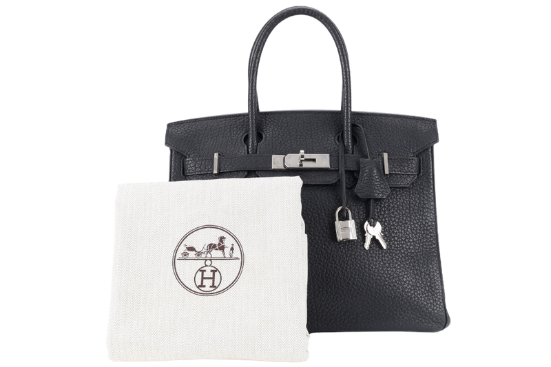 HERMES BIRKIN 30 BLACK FJORD SILVER HARDWARE STAMP J (2006) WITH LOCK, KEYS, AND DUST COVER