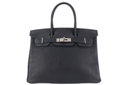 HERMES BIRKIN 30 BLACK FJORD SILVER HARDWARE STAMP J (2006) WITH LOCK, KEYS, AND DUST COVER