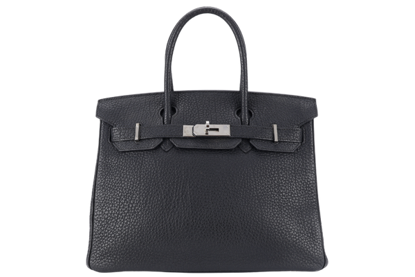 HERMES BIRKIN 30 BLACK FJORD SILVER HARDWARE STAMP J (2006) WITH LOCK, KEYS, AND DUST COVER