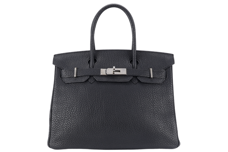 HERMES BIRKIN 30 BLACK FJORD SILVER HARDWARE STAMP J (2006) WITH LOCK, KEYS, AND DUST COVER