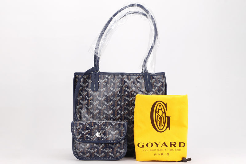 goyard anjou mini tote bag grey leather and grey canvas, with dust