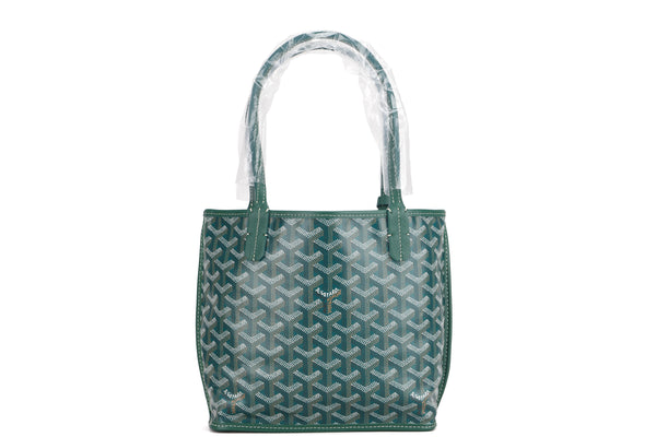 GOYARD ANJOU MINI TOTE BAG GREEN LEATHER & GREEN CANVAS, WITH DUST COVER