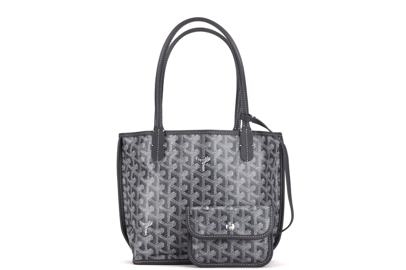 GOYARD ANJOU MINI TOTE BAG GREY LEATHER & GREY CANVAS, WITH DUST COVER